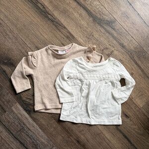 Zara Cream Long Sleeve Top & Beige Ruffle Shoulder Sweater - Kids